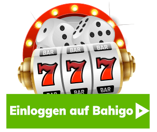 Bahigo Login mit leuchtender Slotmaschine und Würfeln im Casino Stil